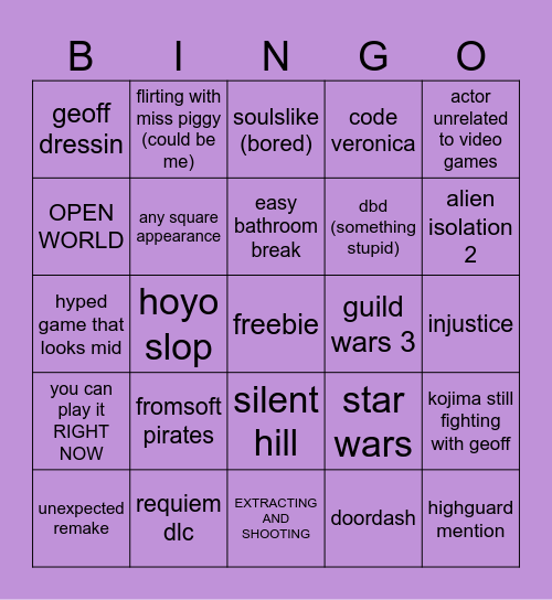 summer game fest Bingo Card
