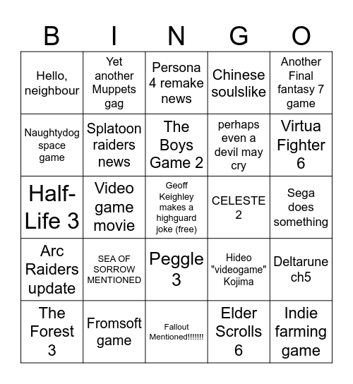Untitled Bingo Card