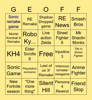 Summer Game Fest Bingo Card