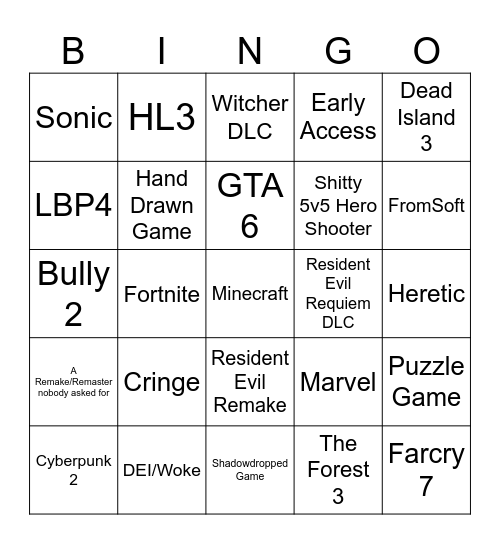 Summer Games Fest Bingo Card