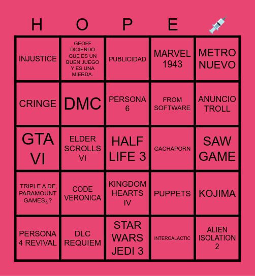 Summer Game Fest 2026 Bingo Card