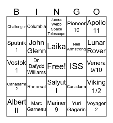 Space Exploration Bingo Card