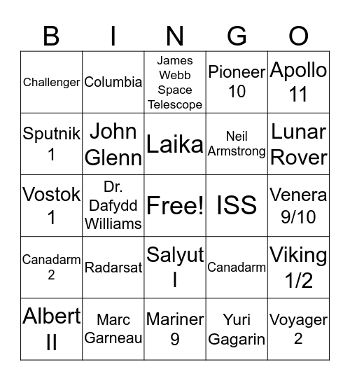 Space Exploration Bingo Card