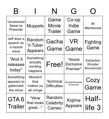 Summer Games Fest Bingo Card