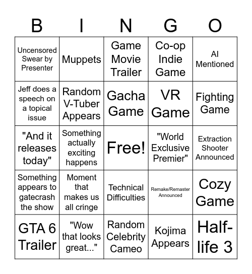 Summer Games Fest Bingo Card