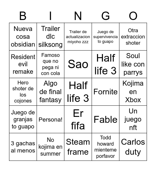E3 Bingo Card