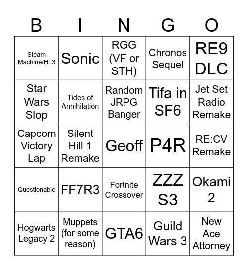 SGF 2026 Bingo Card
