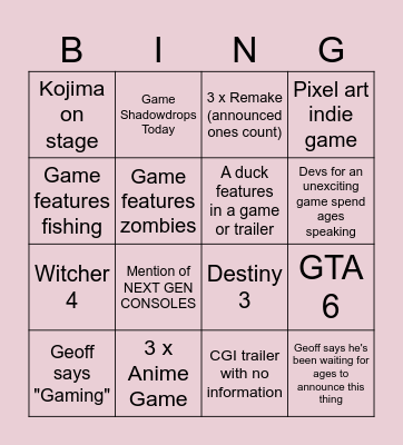 Summer Games Fest 2026 Bingo Card