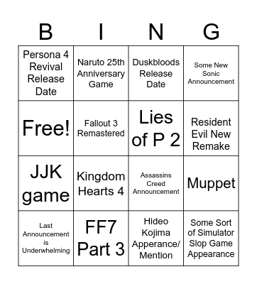 Jeff Keighley's Untitled Bing Bingo Card
