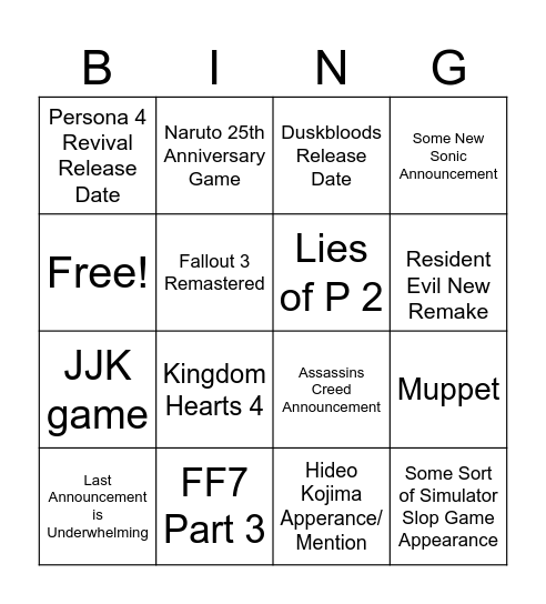 Jeff Keighley's Untitled Bing Bingo Card