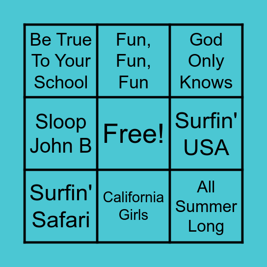 Beach Boys Bingo Card