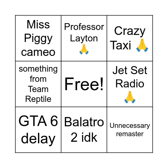 SGF Bingo Card