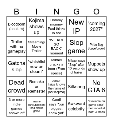 Summer games fest 2026 Bingo Card