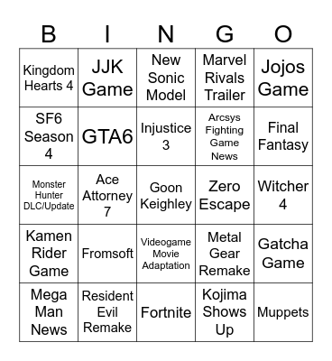 Summer Game Fest Bingo Card