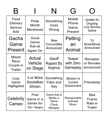 SGF Predictions Bingo Card