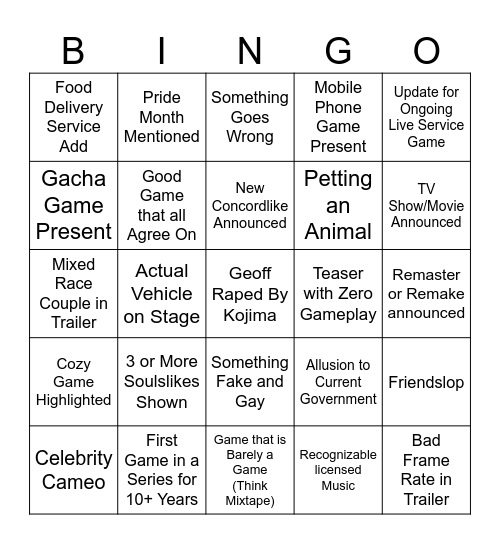 SGF Predictions Bingo Card