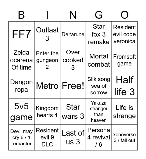 Untitled Bingo Card