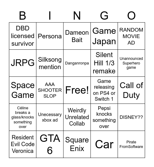 SUMMERGAMEFEST Bingo Card