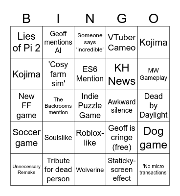 Summer Games Fest Bingo Card
