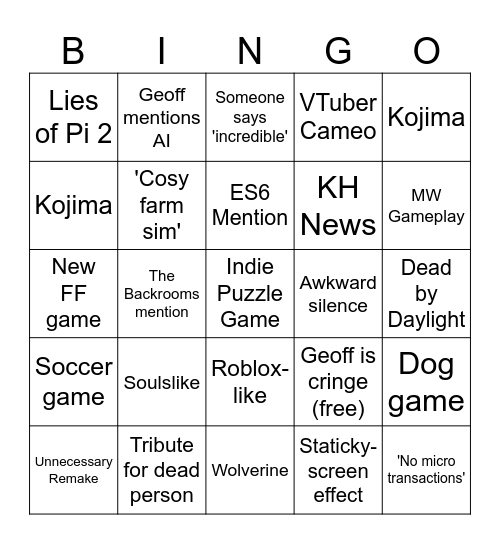 Summer Games Fest Bingo Card