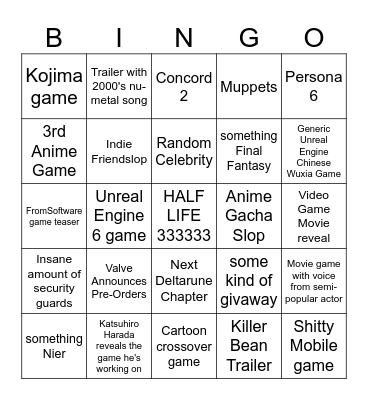 Summer Game Fest 2026 Bingo Card