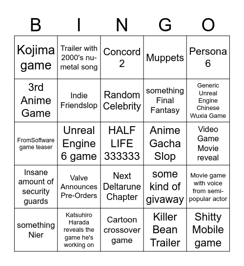 Summer Game Fest 2026 Bingo Card