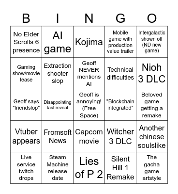 Summer Games Fest 2026 Bingo Card