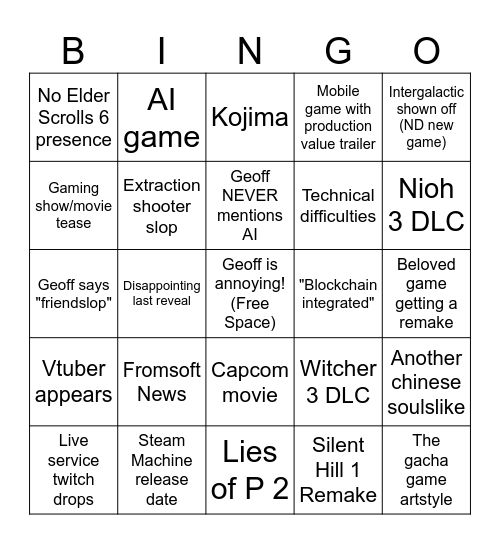 Summer Games Fest 2026 Bingo Card