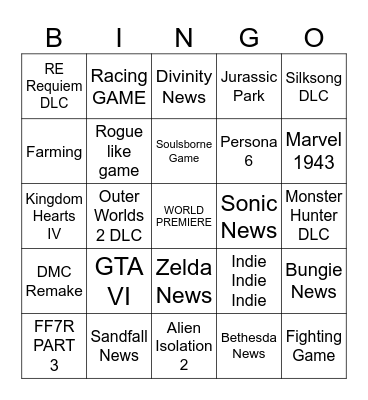 Summer Game Fest 2026 Bingo Card