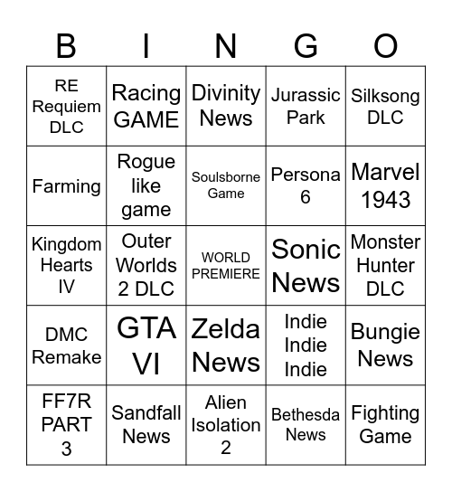 Summer Game Fest 2026 Bingo Card