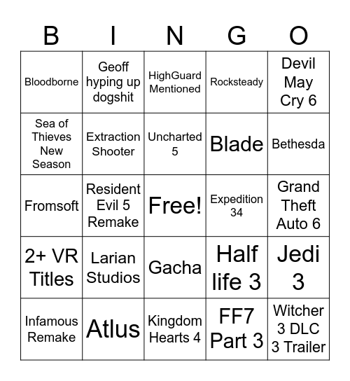 Summer Games Fest 2026 Bingo Card