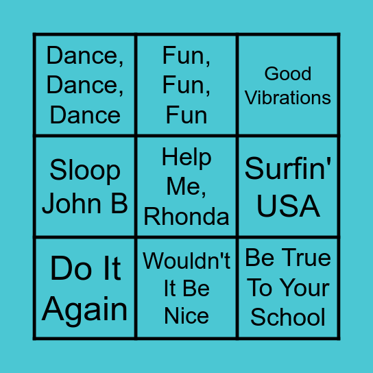 Beach Boys Bingo Card