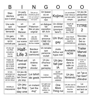 Summer Game FEST Bingo Card