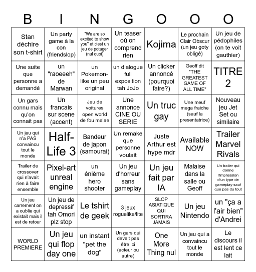 Summer Game FEST Bingo Card
