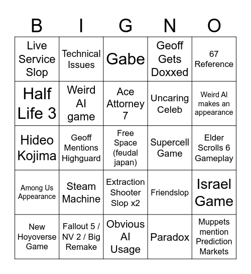 BIGNO Bingo Card