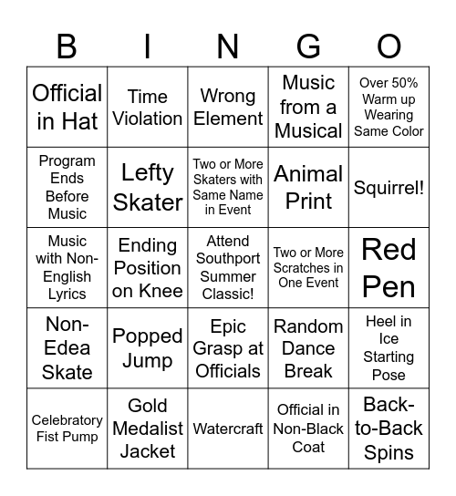 Southport Summer Classic Bingo Card