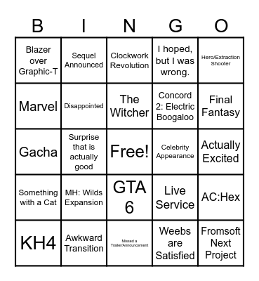 Summer Games Fest Bingo Card