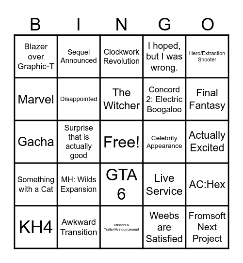 Summer Games Fest Bingo Card
