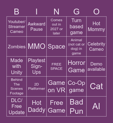 Game Announcements Bingo 2026 Bingo Card