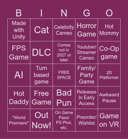 Game Announcements Bingo 2026 Bingo Card