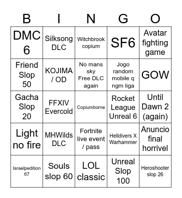 SUMMER SLOP FEST Bingo Card