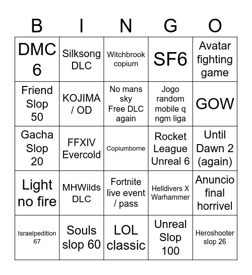 SUMMER SLOP FEST Bingo Card