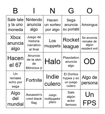 Summer Game fest Bingo Card