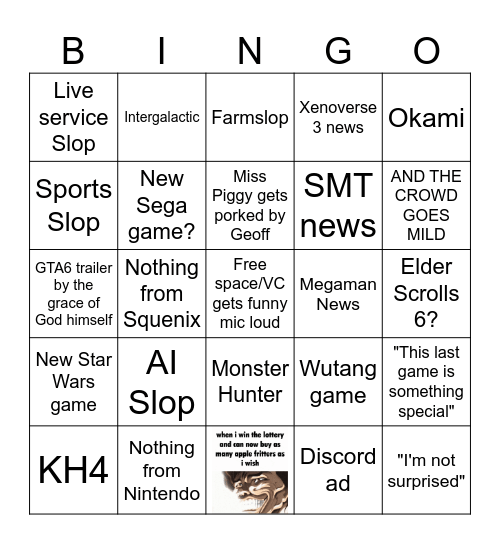 Summer Games Fest Bingo Card