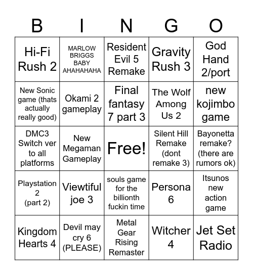 Summer Game Fest 2026 Bingo Card