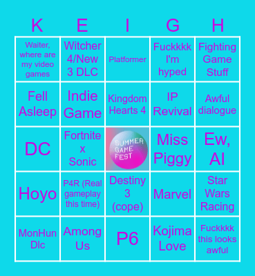 Summer Game Fest 2026 Bingo Card