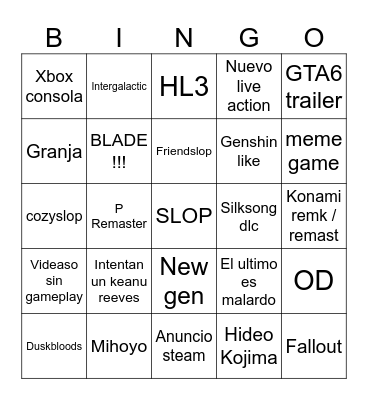 Summer Game Fest 2026 Bingo Card