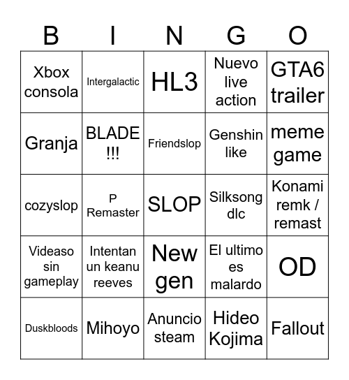 Summer Game Fest 2026 Bingo Card