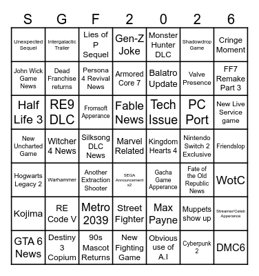 Summer Game Fest 2026 Bingo Card