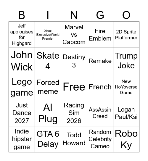 Untitled Bingo Card